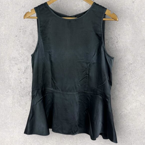 Eileen Fisher 100% Silk Peplum Blouse Womens Size Medium Top Dark Grey Black M - Picture 4 of 11